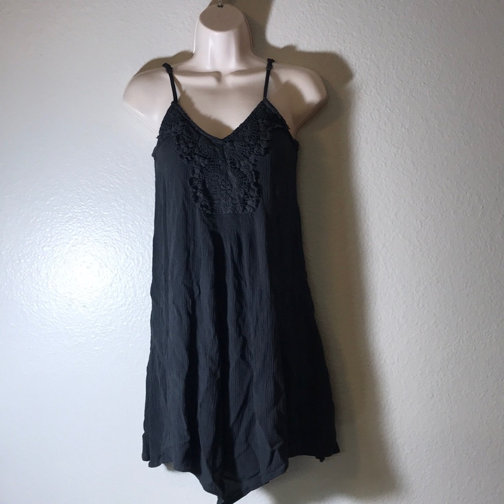 Black loose strappy embroidered dress